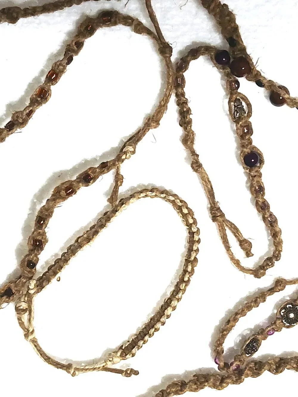 Lot of 15+ Handmade Macrame Hemp Beaded Bracelets Boho Renaissance Fair Artisan